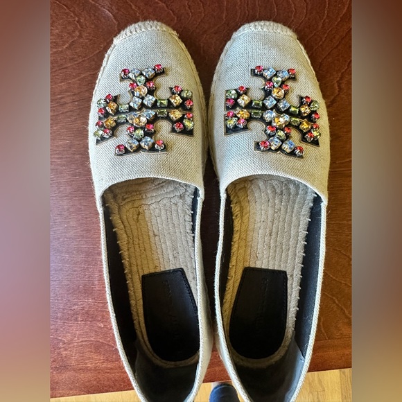 Tory Burch Ines Croc-Embossed Leather Espadrilles in Denim  tory burch espadrilles
